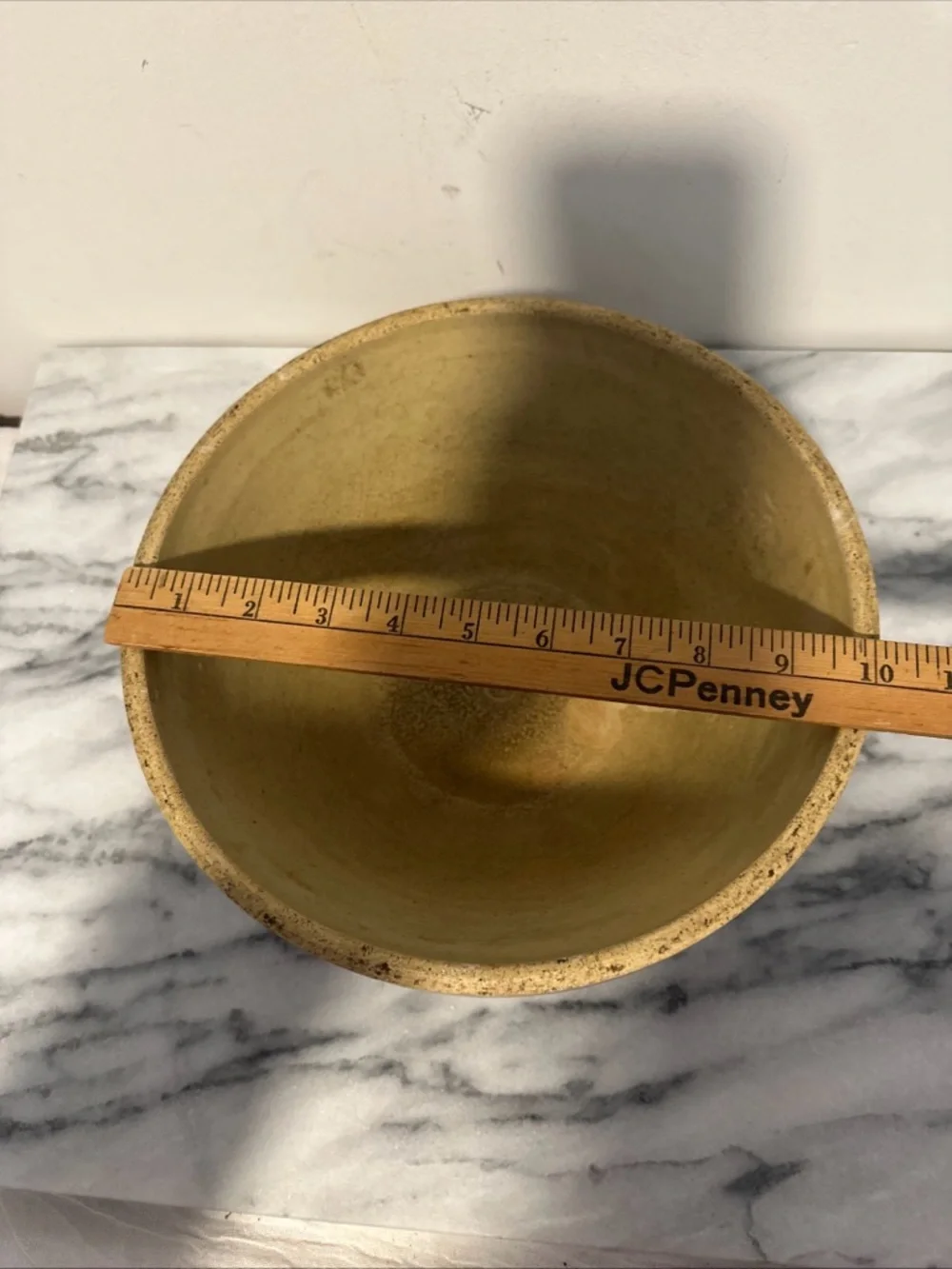 Antique yellow ware Stoneware Mixing Bowl with Blue Band